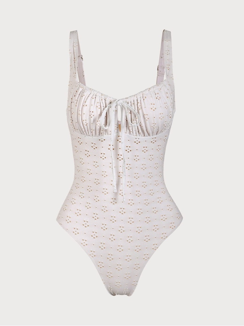 Cream Eyelet One-Piece Swimsuit with Front Tie - Picture 2 of 3